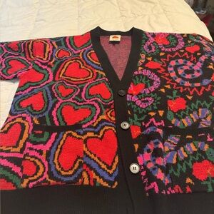 Colorful Heart and Swirl Patterned Cardigan